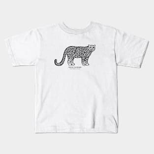 Snow Leopard with Common and Latin Names - light colors Kids T-Shirt